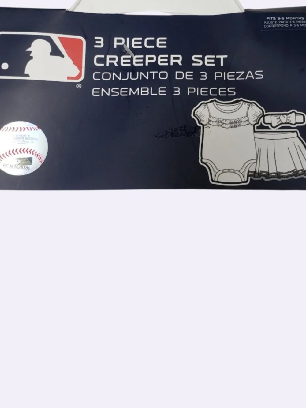 New York Yankees MLB Baby Girls 3-Piece Creeper Set Bodysuit Skirt Headband 3/6m